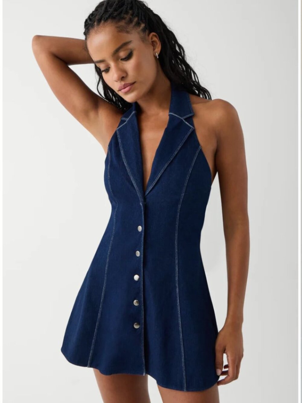 Frankies Bikinis Moonlight Denim Halter Mini Dress M NWT - Picture 3 of 11